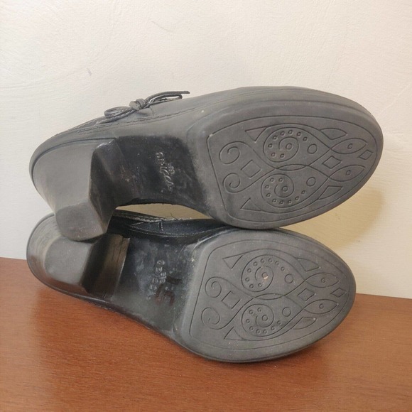 Sbicca Clogs Women's Shoes Black Leather Size 8.5 Block Heel Bow - Picture 6 of 8